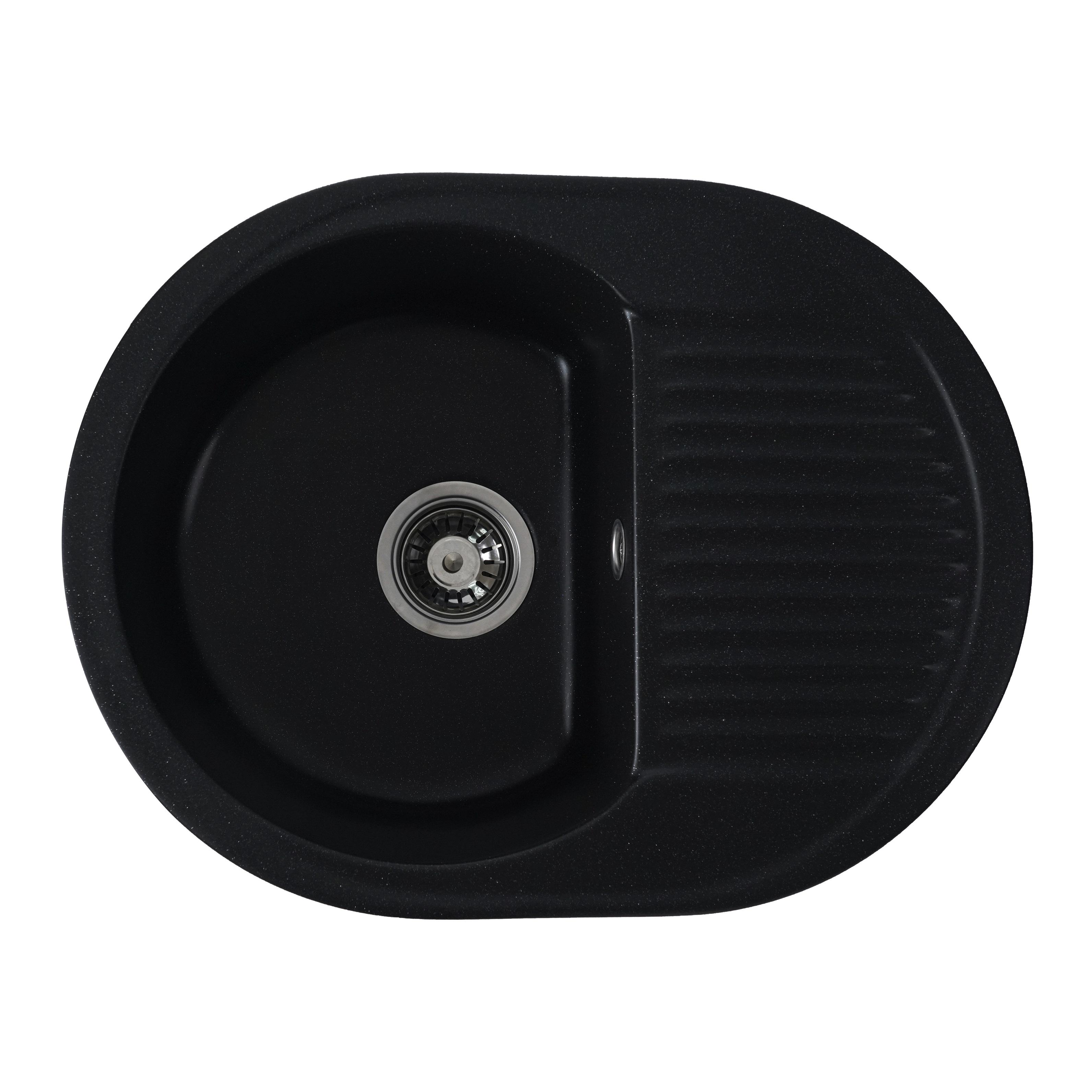 Гранитная мойка для кухни Platinum 6247 BORA глянец Черный металлик Гранитная мойка для кухни Platinum 6247 BORA глянец Черный металлик