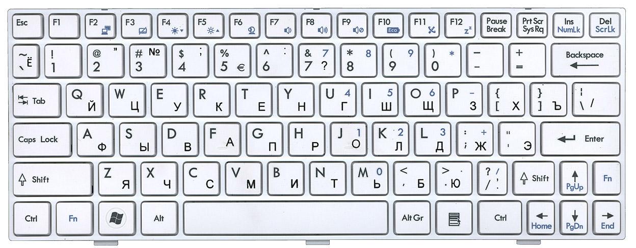 Клавиатура для ноутбука MSI U160/U135 White Frame White
