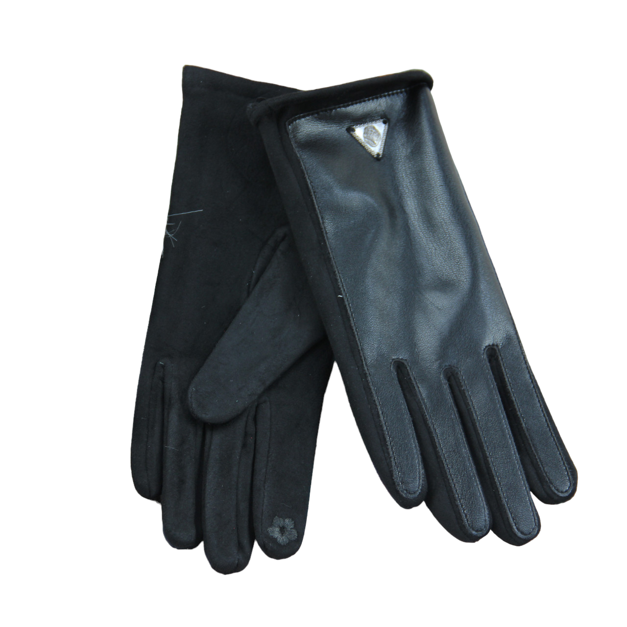 Перчатки сенсорные кожаные с замшевой ладошкой однотонные S-M (33962)