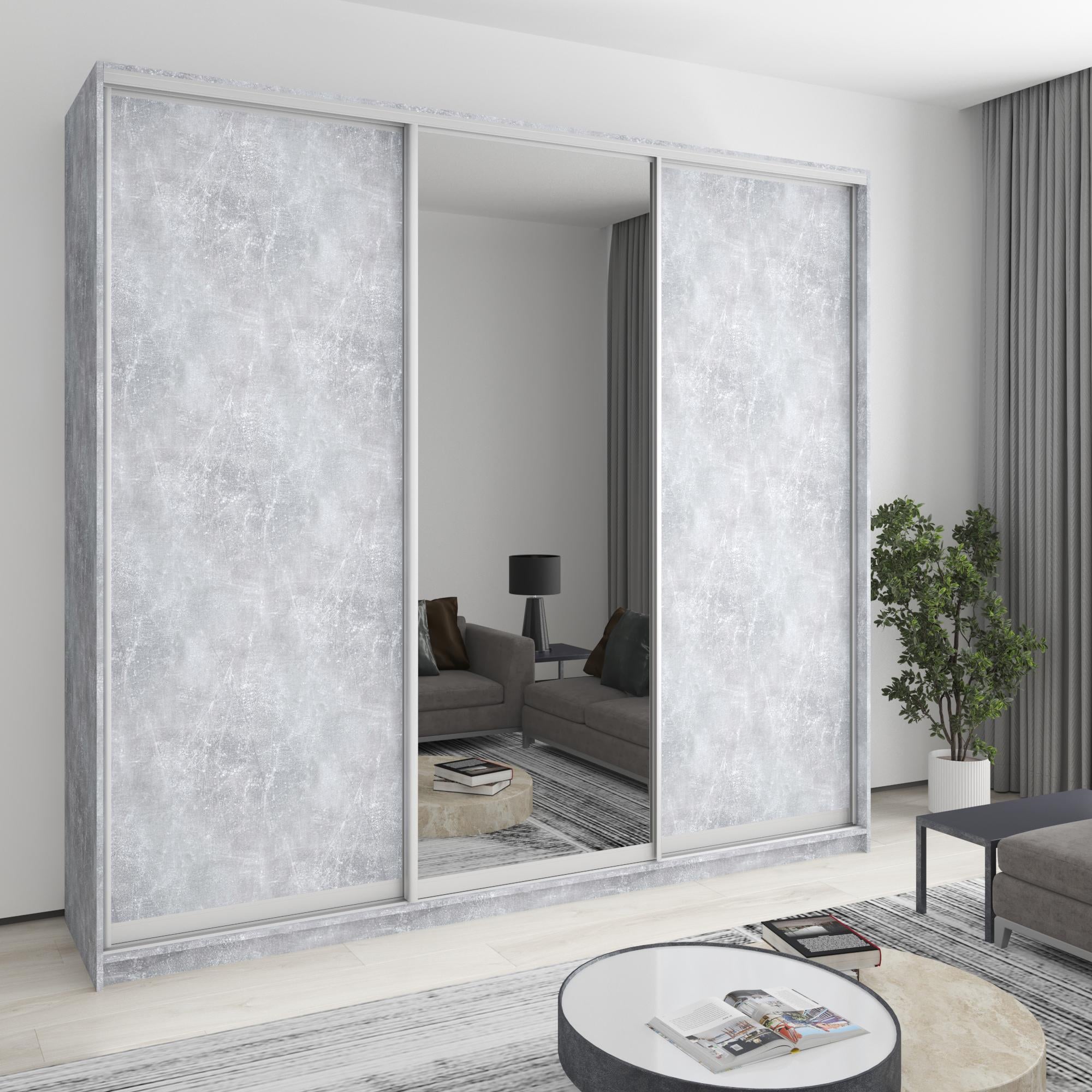 Шкаф-купе трехдверный MebelStar Комбо AL 2 ДСП/зеркало 260x60x240 см Бетон (MBS-2156)