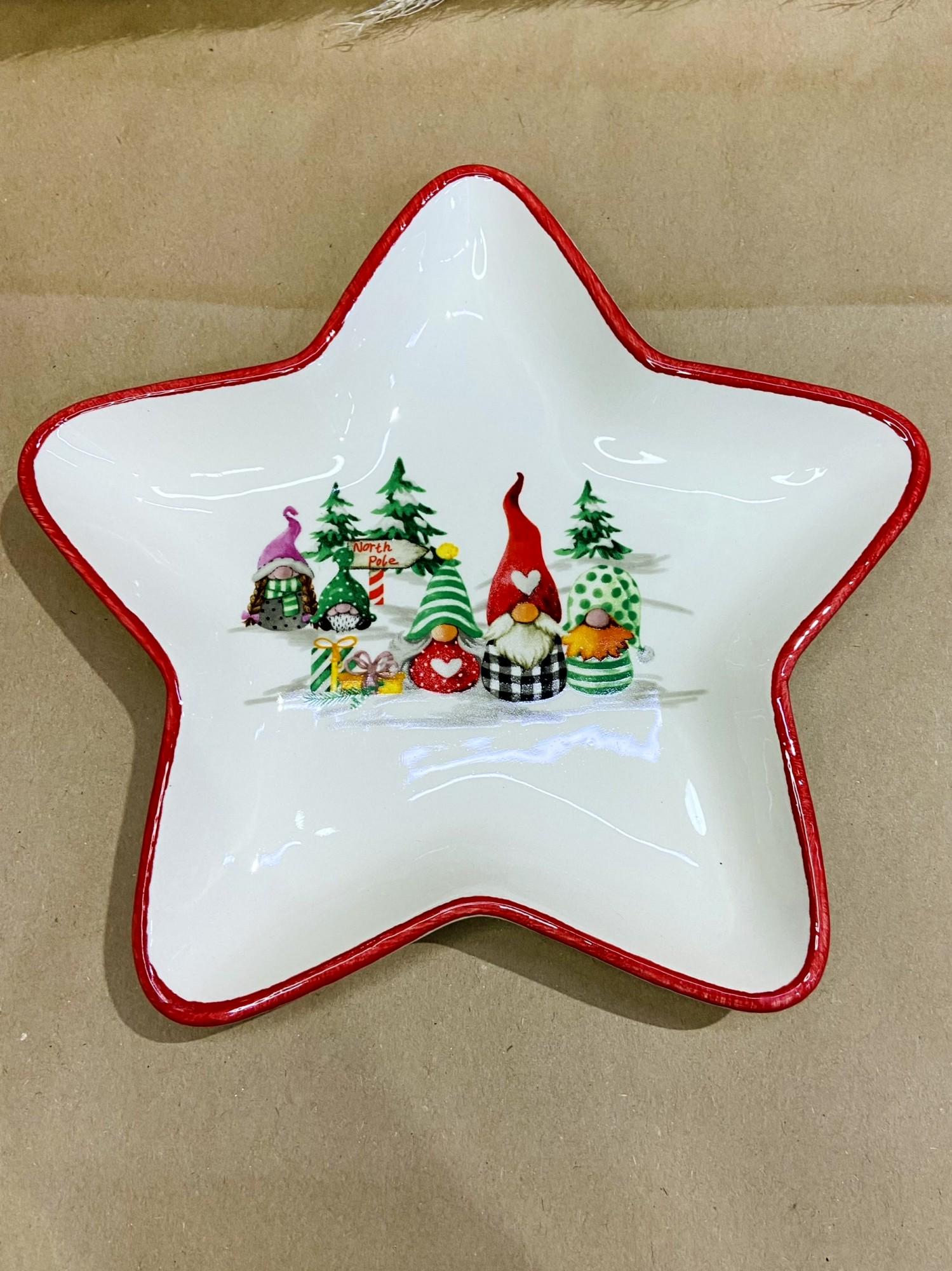 Блюдо керамическое Рождественские Гномы в форме звезды 22х21 см (73080109)