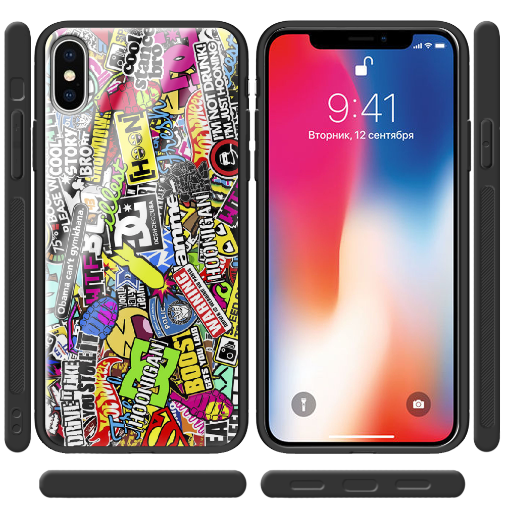 Чохол Boxface iPhone XS Multicolored Inscriptions Чорний силікон зі склом (35413-up880-38330) - фото 2