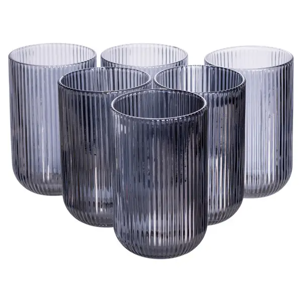 Набір склянок із товстого скла ребристі 6 шт. по 400 мл Сірий