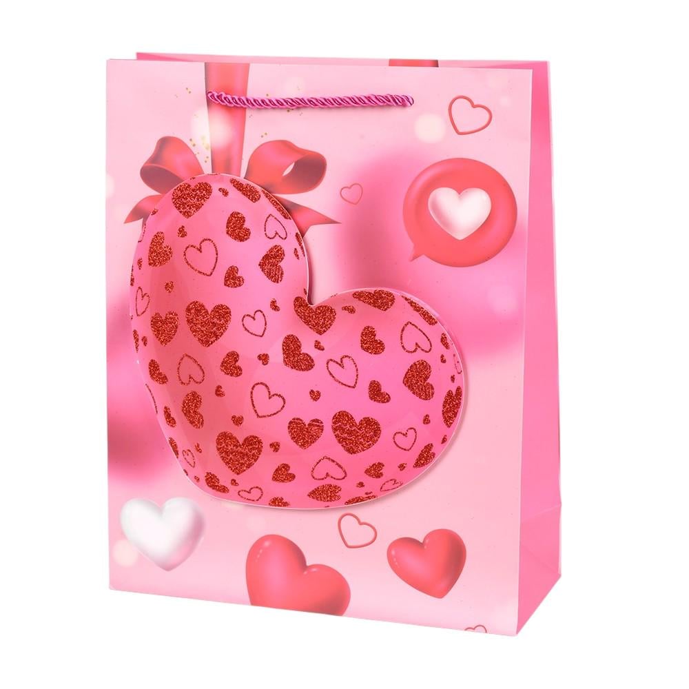 Подарунковий пакет Love You 3D R99697-S 18х23х10 см Рожевий з червоним (32709241)