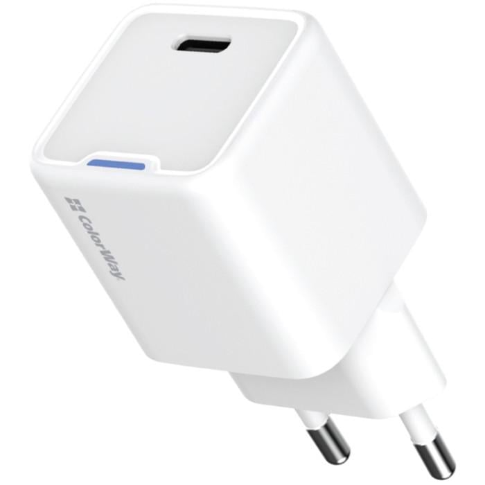 Зарядное устройство сетевое ColorWay GaN Mini CW-CHS059PD-WT 20W USB-C PD 3.0/QC 4.0 PPS White