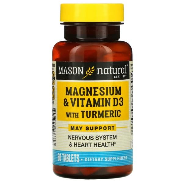 Комплекс витаминно-минеральный Mason Natural Magnesium & Vitamin D 3 With Turmeric 60 таб. (000021434)