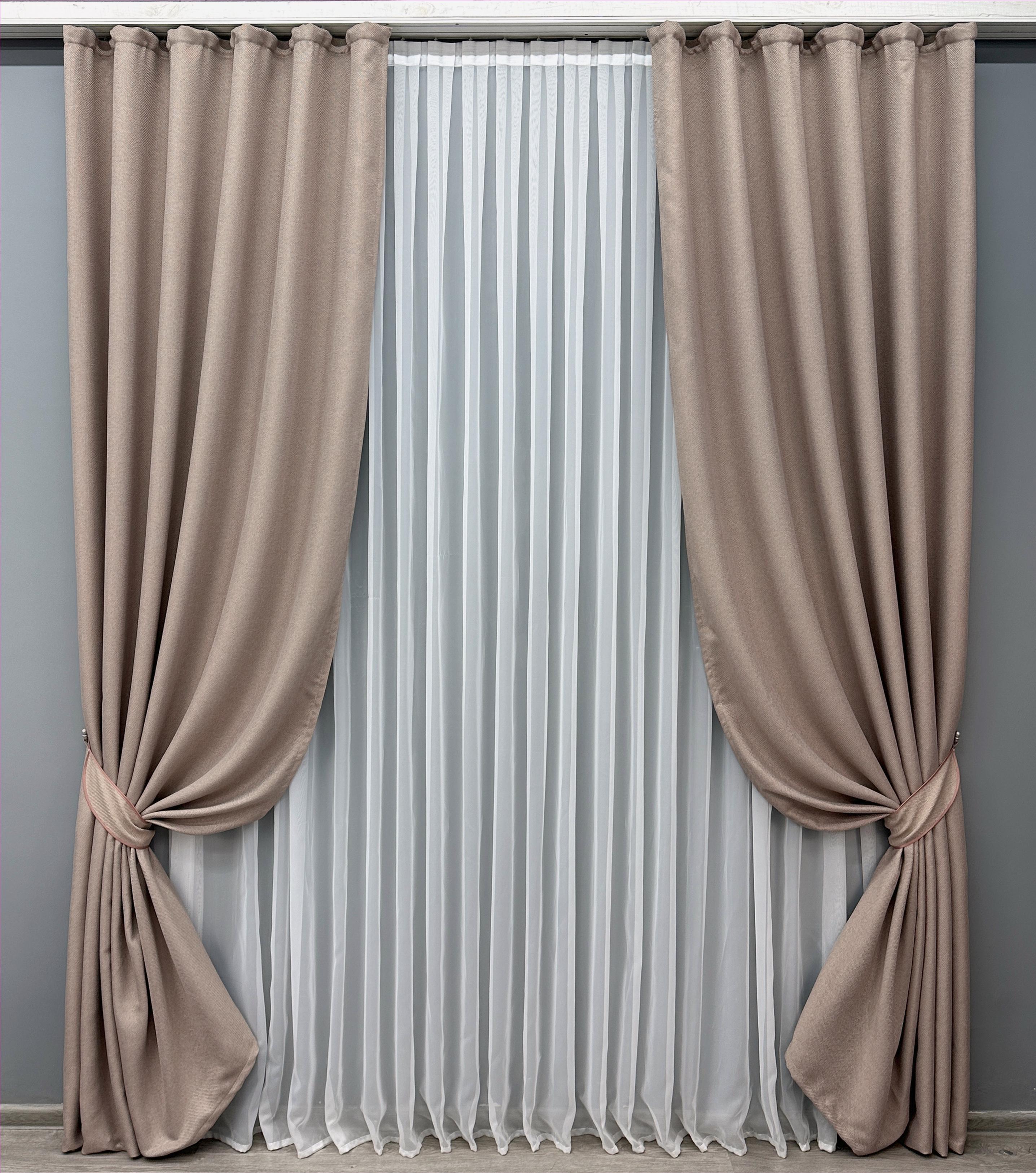 Комплект штор VR-Textil Мешковина № 1069ш лен-блэкаут 150х270см 2 шт. Бежевый (30-878)