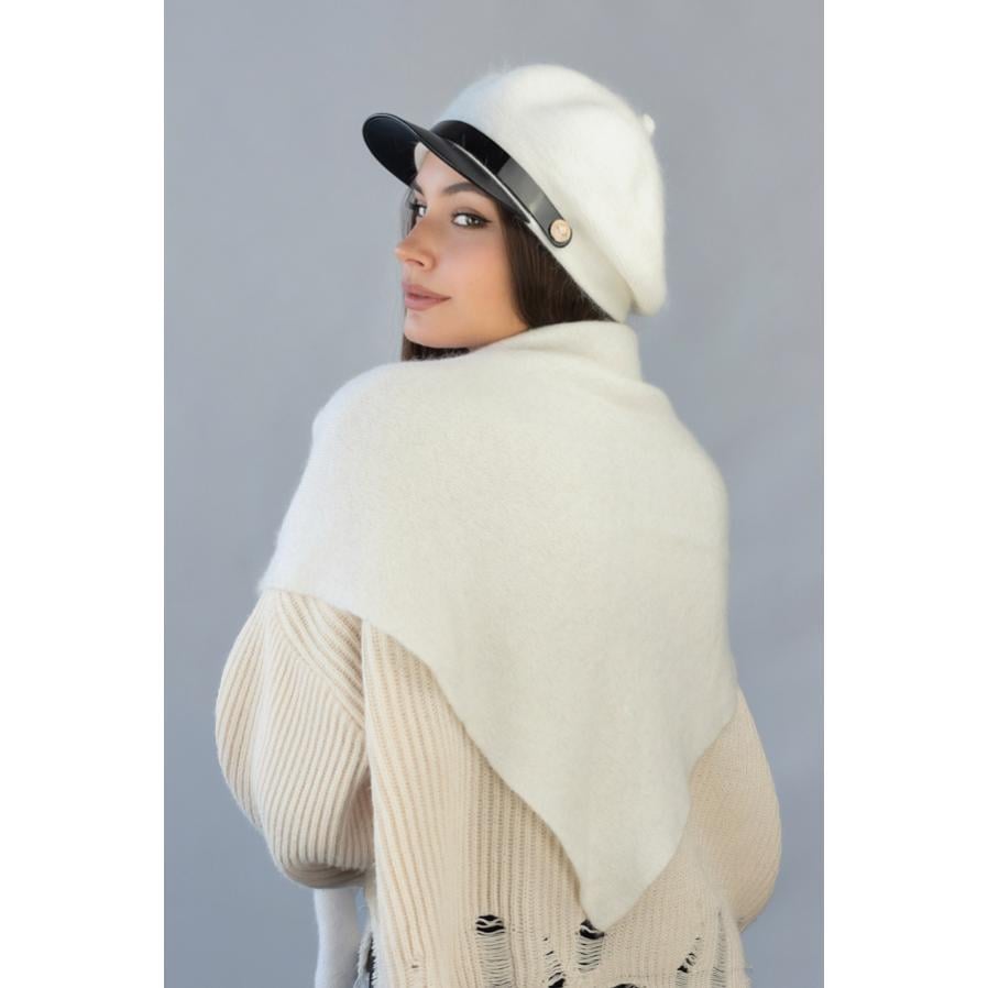 Комплект женский Braxton 4953-5 шерстяной шапка с козырьком одинарная и косынка Белый Комплект женский Braxton 4953-5 шерстяной шапка с козырьком одинарная и косынка Белый
