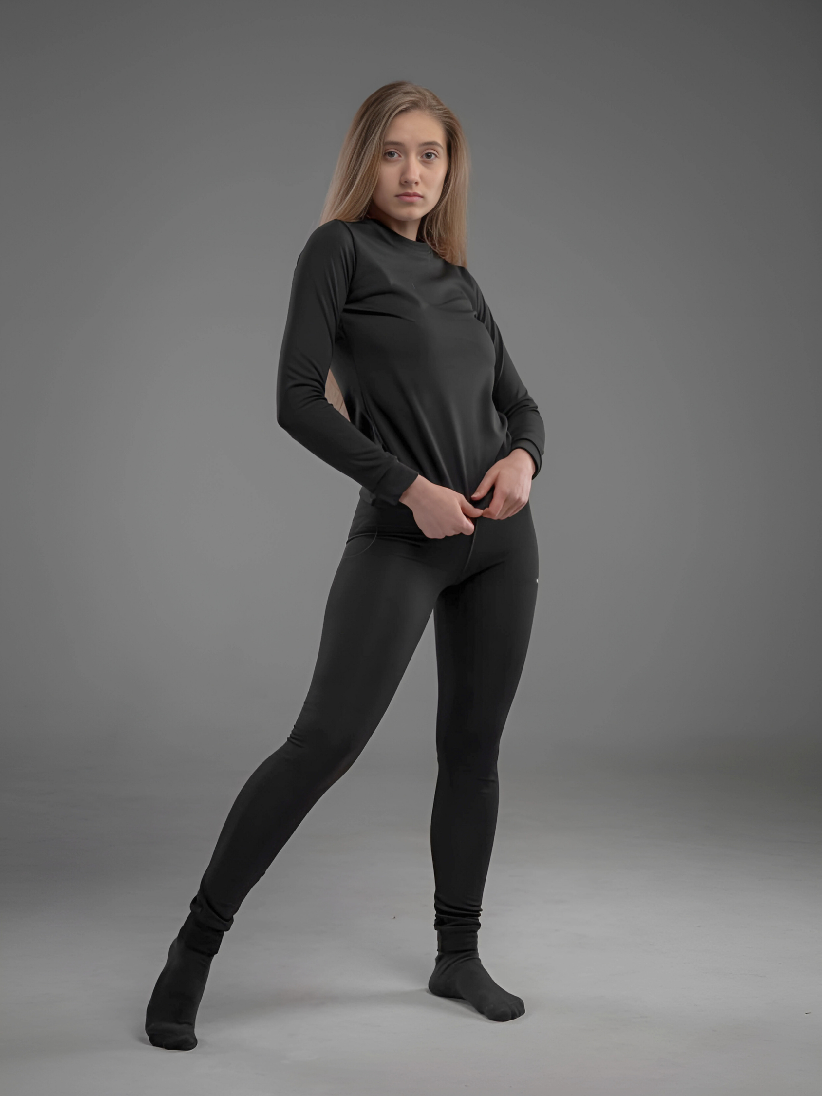 Термобелье женское на микрофлисе термолонгслив/термокальсоны L Черный (8199445108) - фото 11