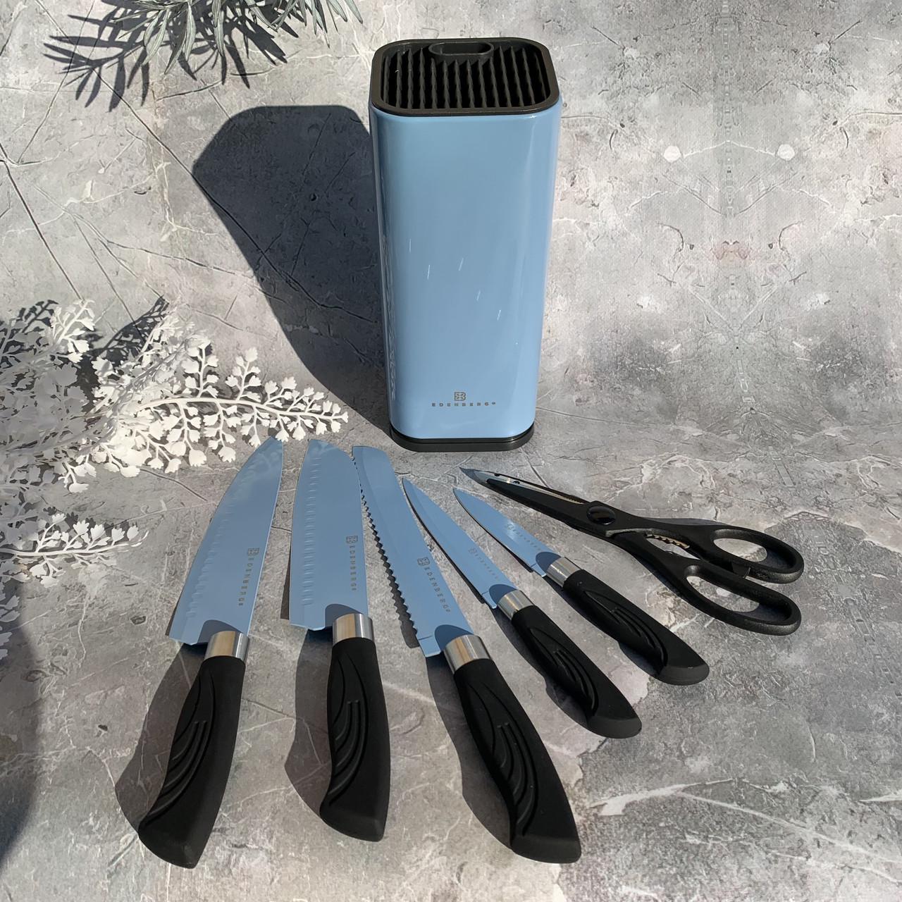 Набор кухонных ножей с подставкой Edenberg EB-11027 антибактериальное покрытие 7 предметов Голубой (2530555683) - фото 3 Набор кухонных ножей с подставкой Edenberg EB-11027 антибактериальное покрытие 7 предметов Голубой (2530555683) - фото 3