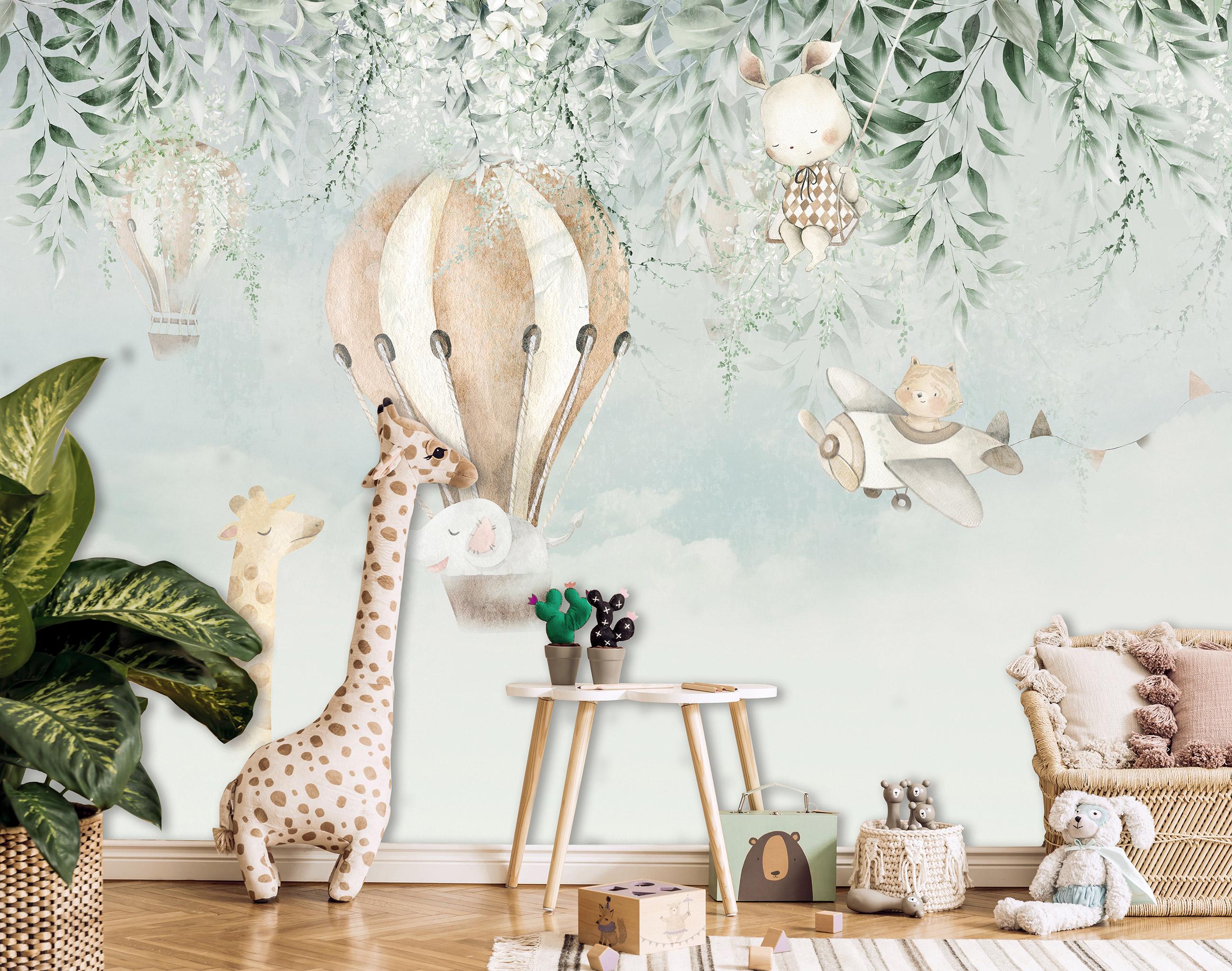 Фотошпалери Тварини в русі на повітряній кулі літак для дитячої кімнати з клеєм 416х254 см (15199VEXXXL) - фото 5 Фотошпалери Тварини в русі на повітряній кулі літак для дитячої кімнати з клеєм 416х254 см (15199VEXXXL) - фото 5