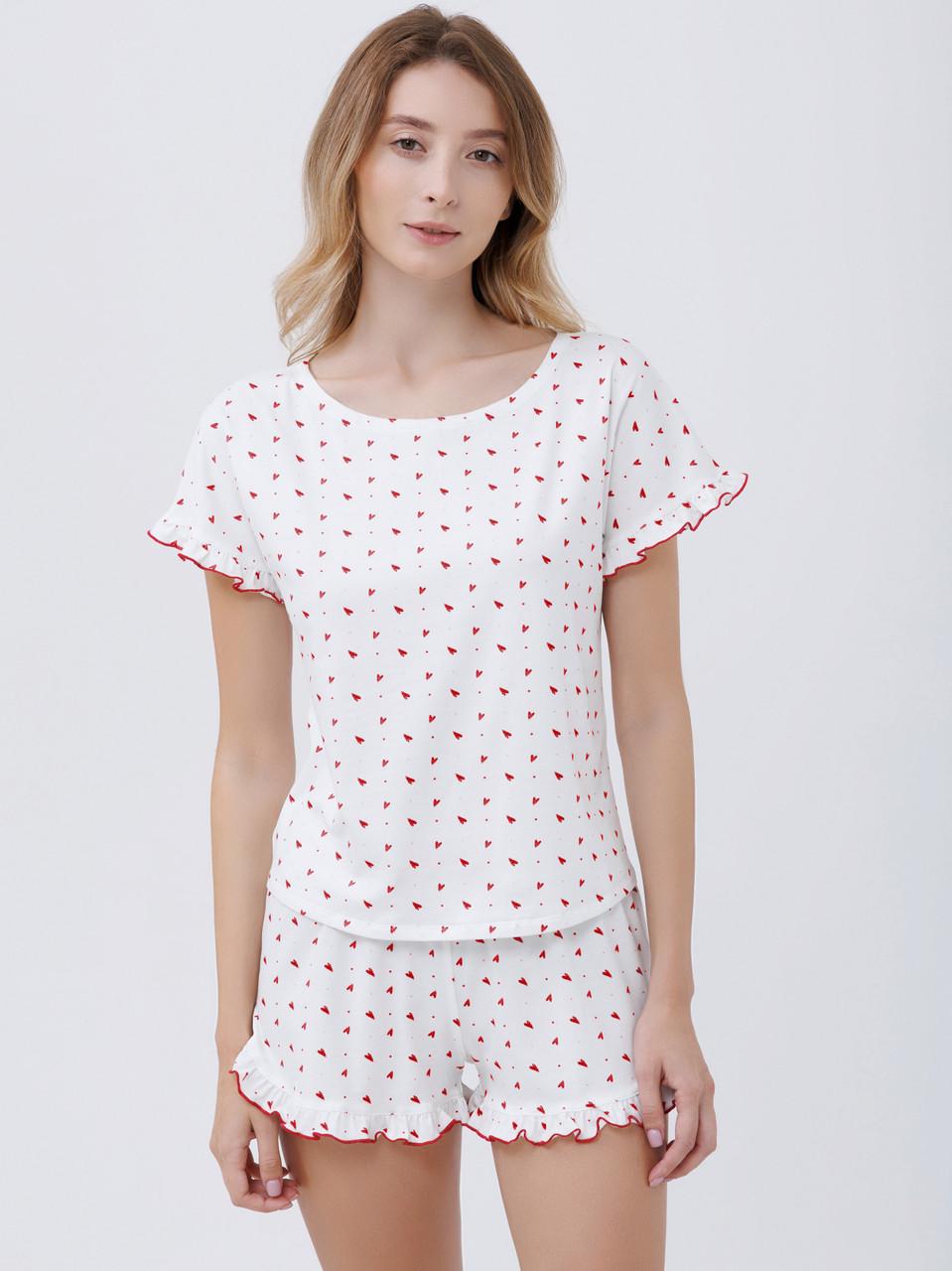Пижама женская Roksana футболка/шорты с рюшами S Белый (1677/16165)