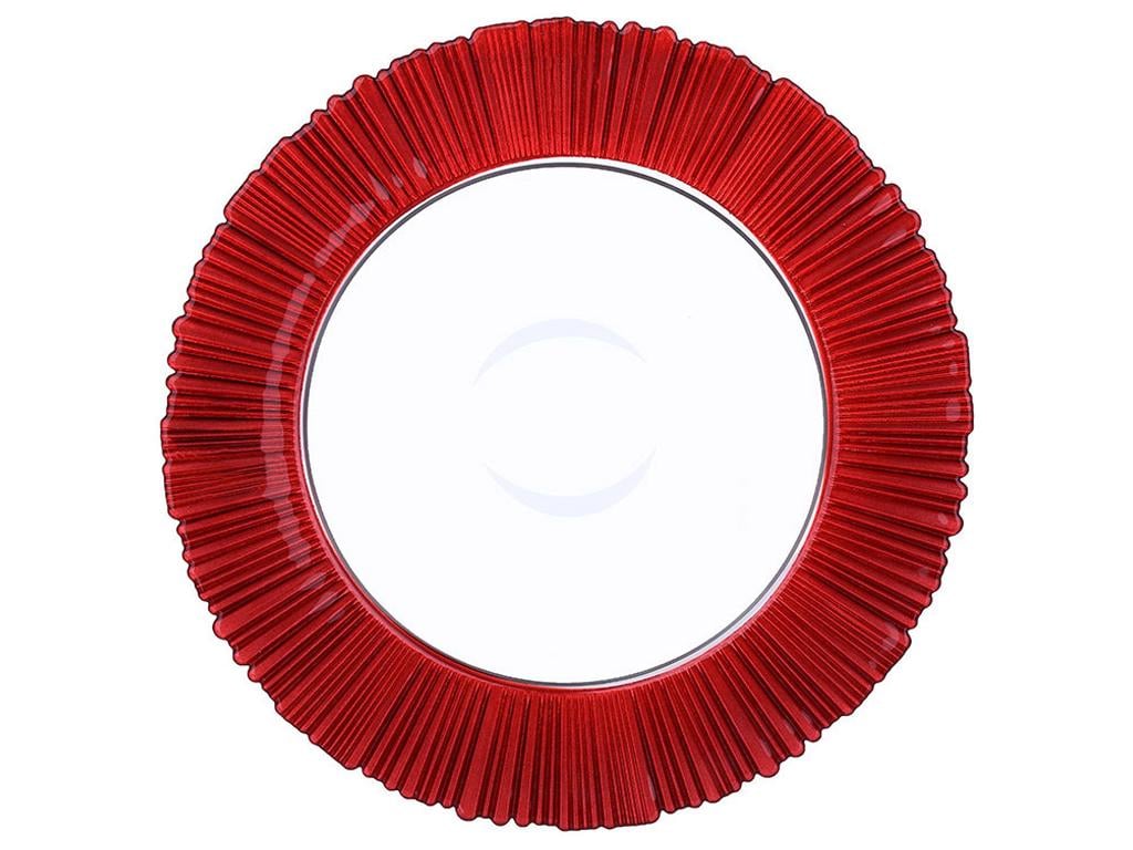 Блюдо стеклянное 33х1,8 см Прозрачный с красным (BDI-992-134)