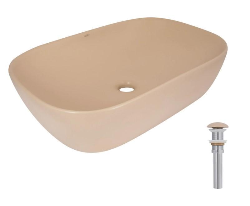 Раковина накладная прямоугольная Qtap Robin с донным клапаном Beige (QTROB188SB49787)