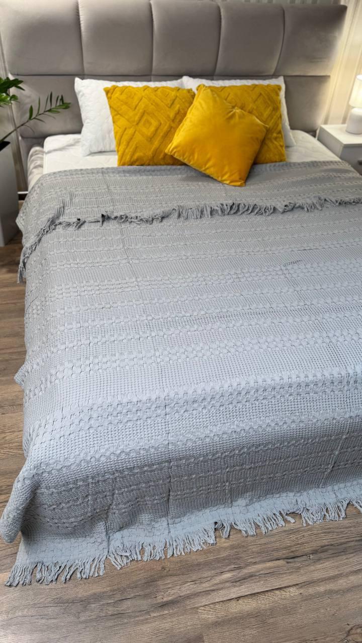 Покривало вафельне піке євро 200х230 см Сірий (П4К-mur-vaf-pl-001-01)