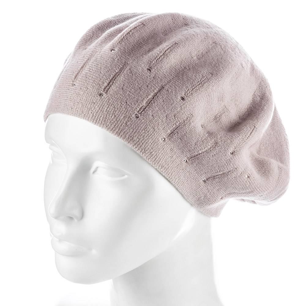 Берет женский Zolly ZH183 двойной со стразами тонкой вязки Светло-пудровый