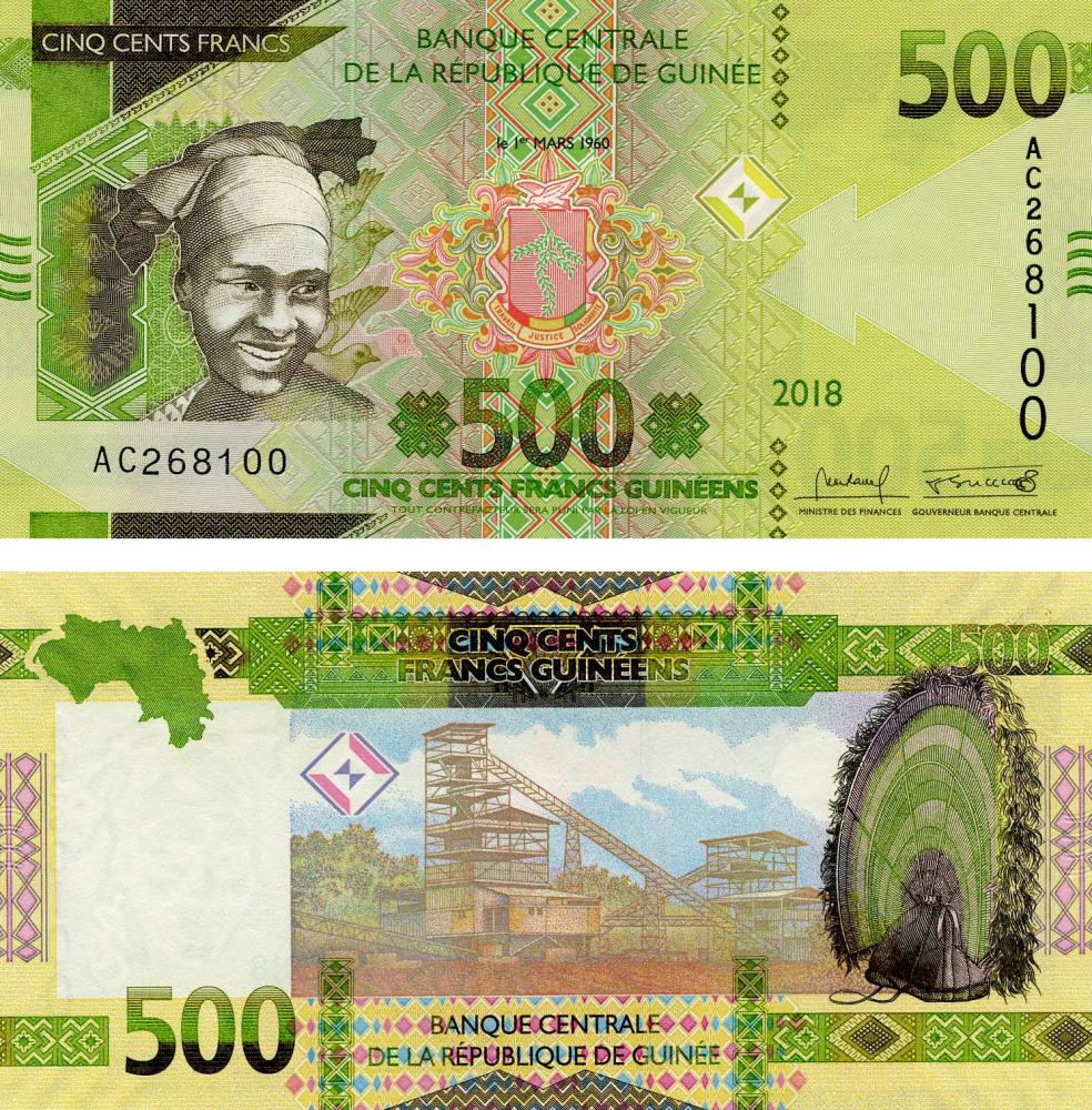 Коллекционная банкнота Гвинея 500 франков 2018 UNC Pnew (Б12560)