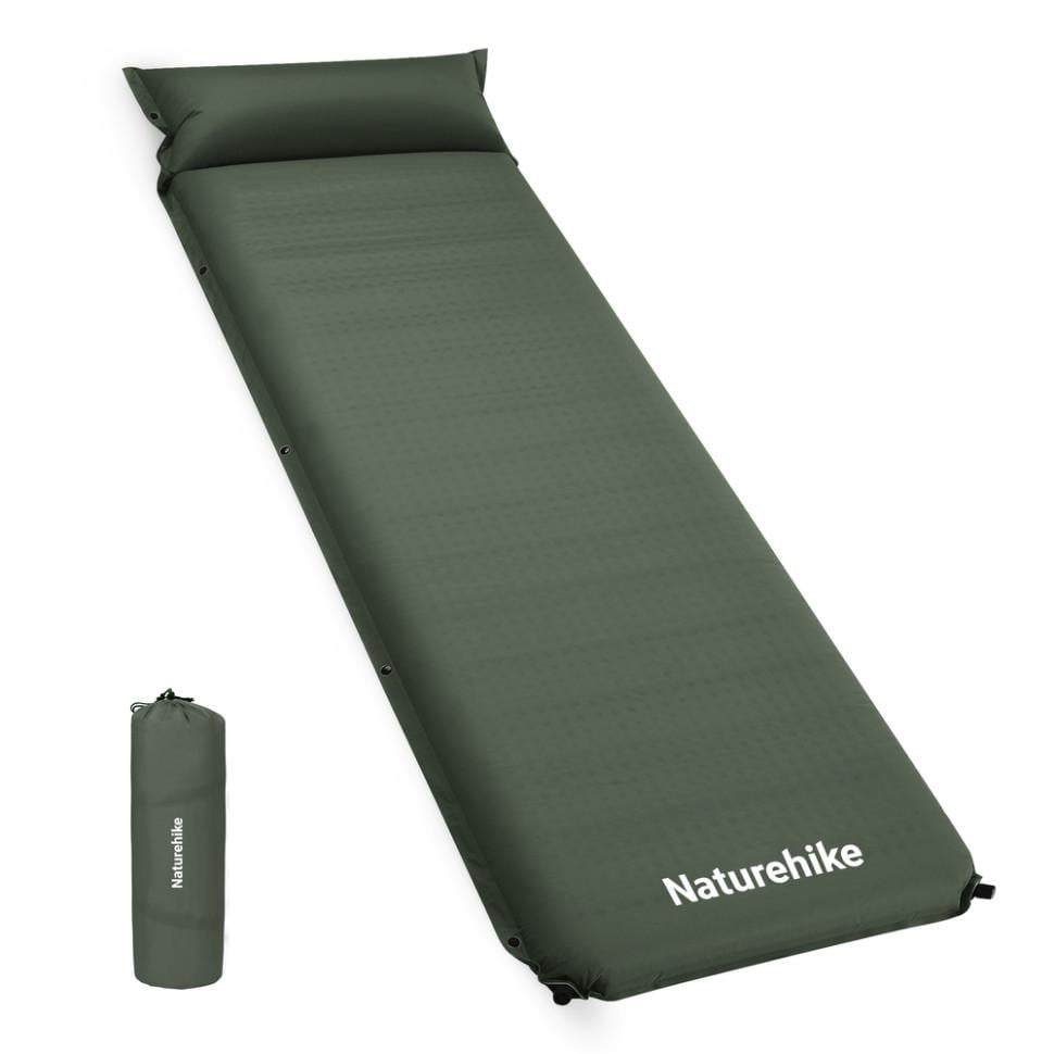 Коврик самонадувной с подушкой Naturehike CNK2450WS020 200x63x10 см с чехлом Dark Green (6927595712733)