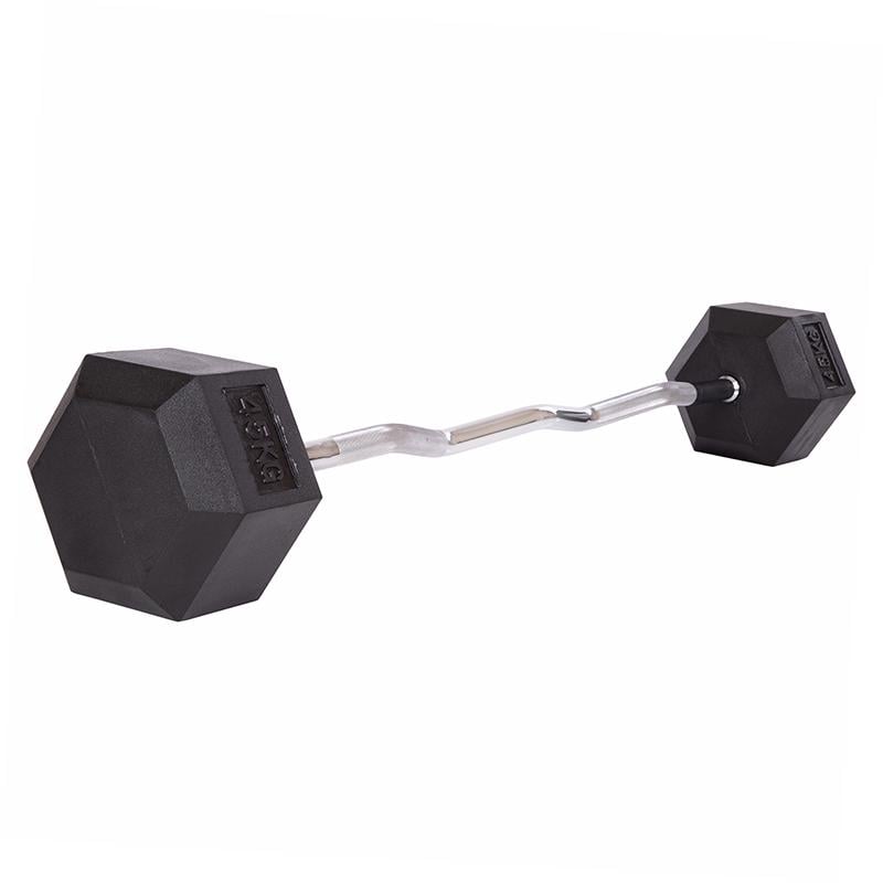 Штанга фиксированная изогнутая обрезиненная Zelart TA-6231 Rubber Hexagon Barbell 45 кг Черный (58363128) - фото 1