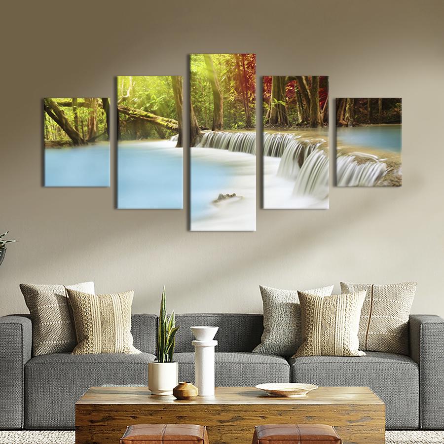Модульная картина из 5 частей на холсте интерьерная картина Водопад в лесной чаще 162x80 см (564-52) Модульная картина из 5 частей на холсте интерьерная картина Водопад в лесной чаще 162x80 см (564-52)