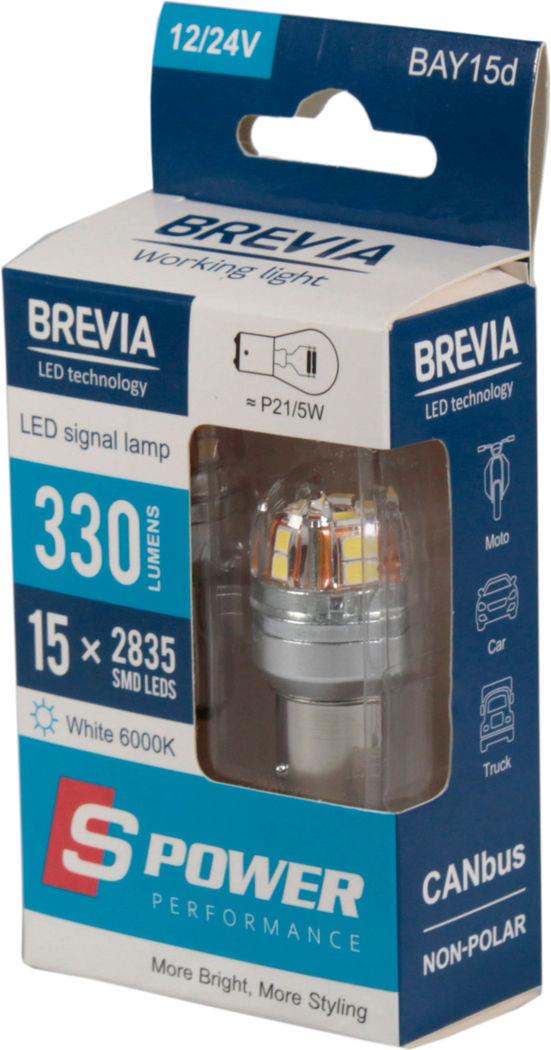 Лампочка Brevia Груша LED SMD 12/24V 15 діодів P21/5W BAY15d CANbus 10203X2 12V-P21/5W BAY15d 2 шт. Білий