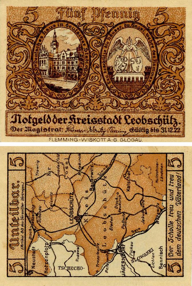 Коллекционная банкнота Германия Нотгельд 5 пфеннигов 1922 F-VF Глубчице (Б18396) Коллекционная банкнота Германия Нотгельд 5 пфеннигов 1922 F-VF Глубчице (Б18396)