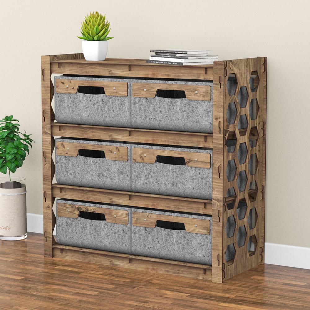 Комод для хранения из дерева Hexagonica Honeycomb на 6 ящиков серые корзины 750х750х345 мм (111368) - фото 4 Комод для хранения из дерева Hexagonica Honeycomb на 6 ящиков серые корзины 750х750х345 мм (111368) - фото 4