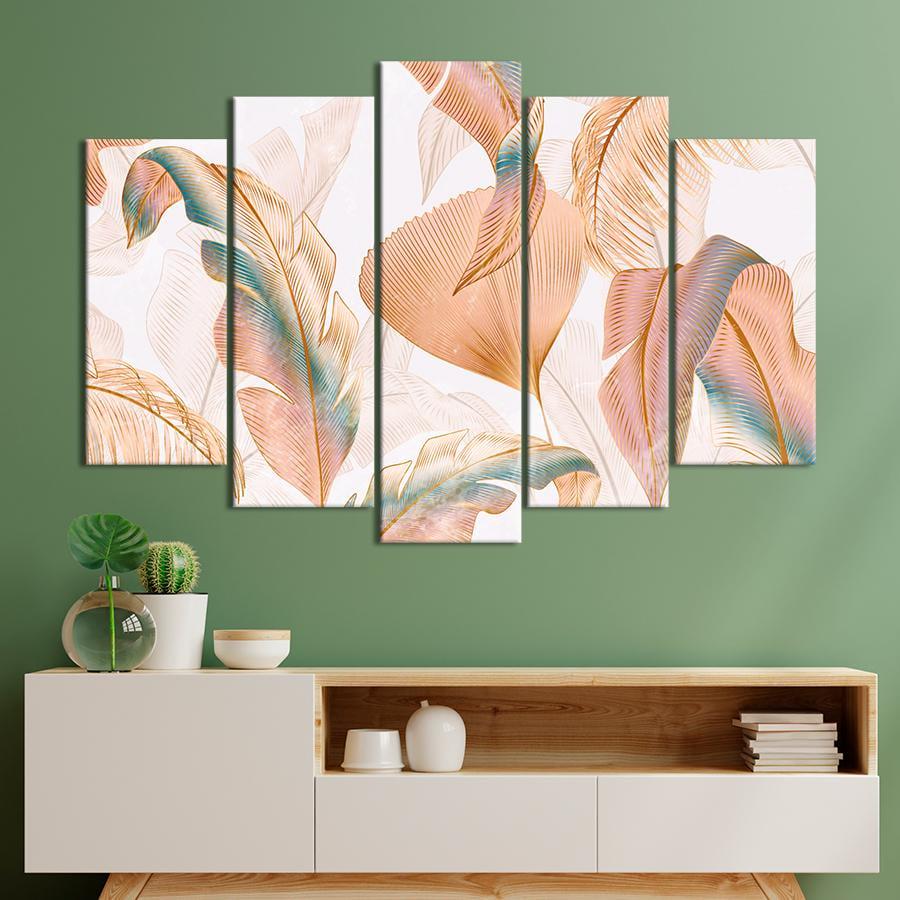 Картина на полотні Тропічне листя в ніжно-рожевому кольорі 137x85 см (V562-5_L)