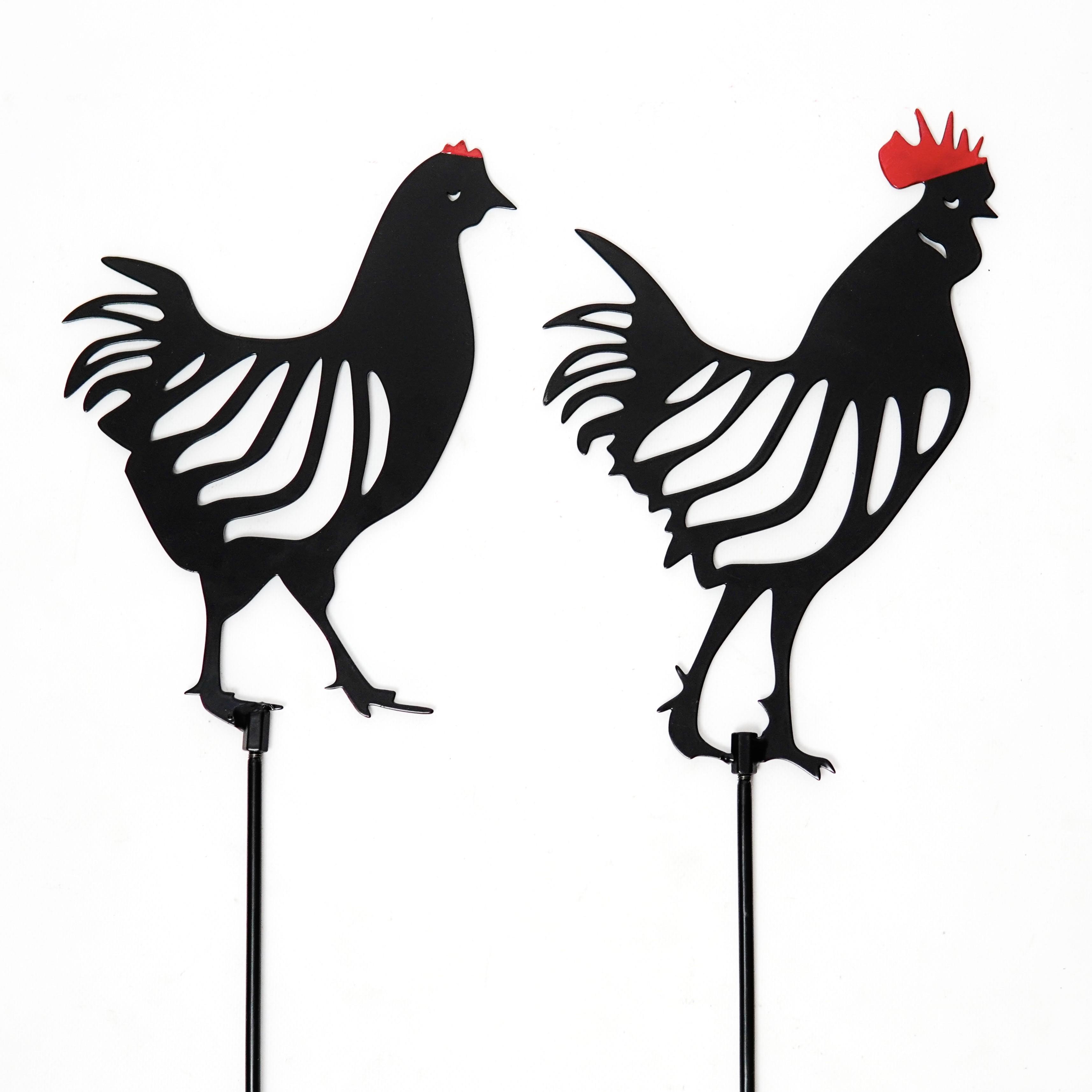 Садовая фигура Курица и петух металлический колышек для двора/сада/газона (DCR032)