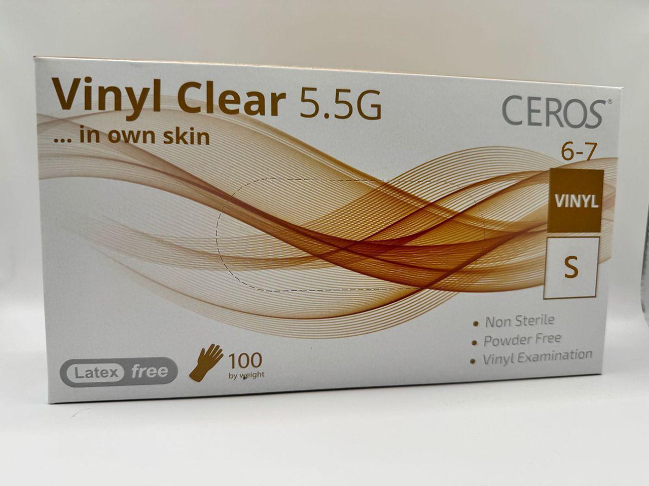 Перчатки виниловые Ceros Vinyl Clear 5,5 г медицинские одноразовые неопудренные S 100 шт./пак. Прозрачный (2208002)