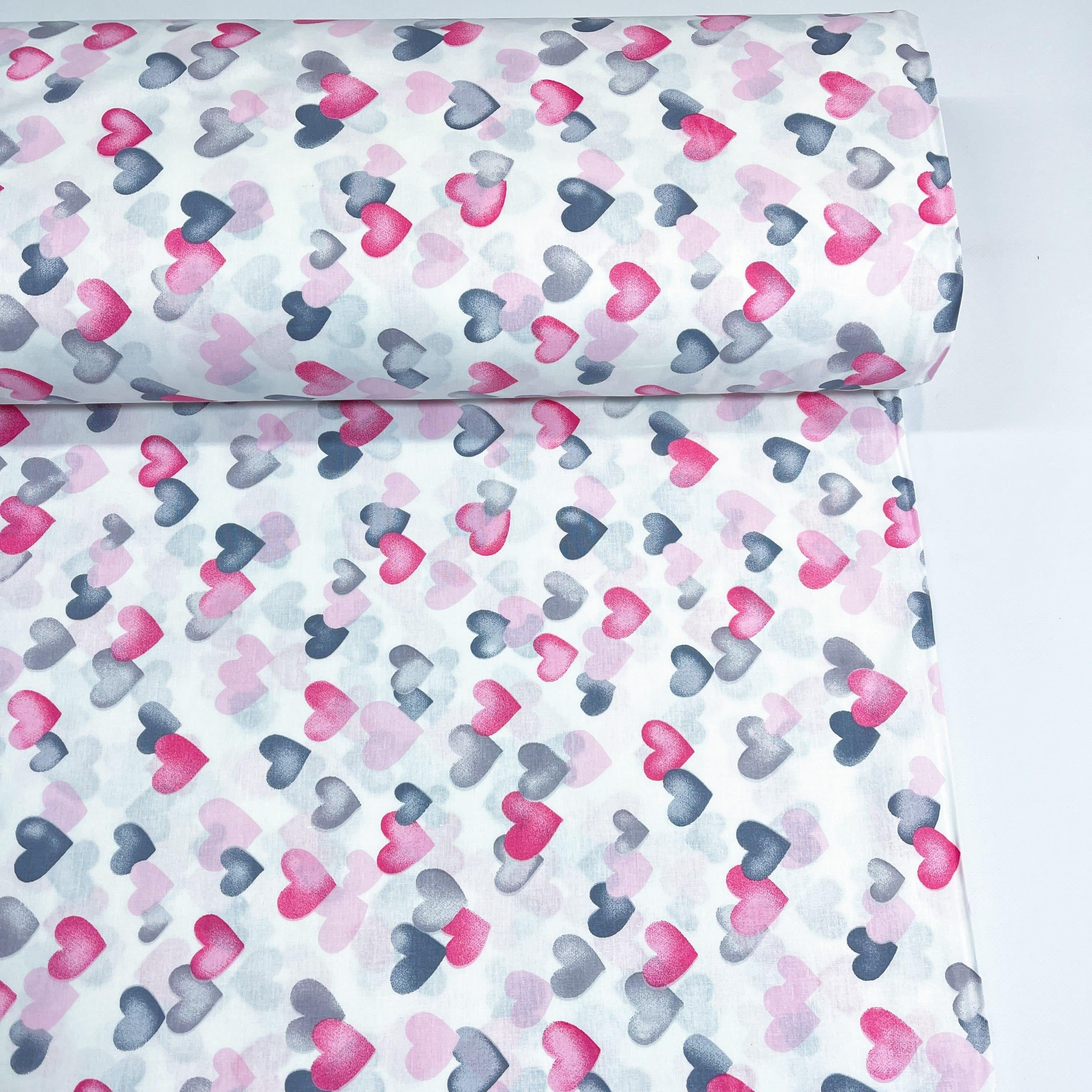 Ткань для постельного белья Ранфорс Сердца 240 см Розово-серый с белым (9/23587/36 00771)
