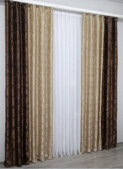 Штори в вітальню 1,5х2,7 м 2 шт. Венге/Бежевий (014дк/531-530ш) - фото 3 Штори в вітальню 1,5х2,7 м 2 шт. Венге/Бежевий (014дк/531-530ш) - фото 3