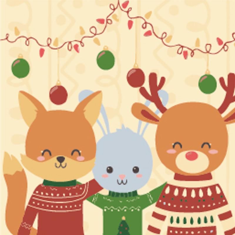 Картина по номерам Strateg Премиум Лисичка с за1цем и оленем 30х30 см (ES223)