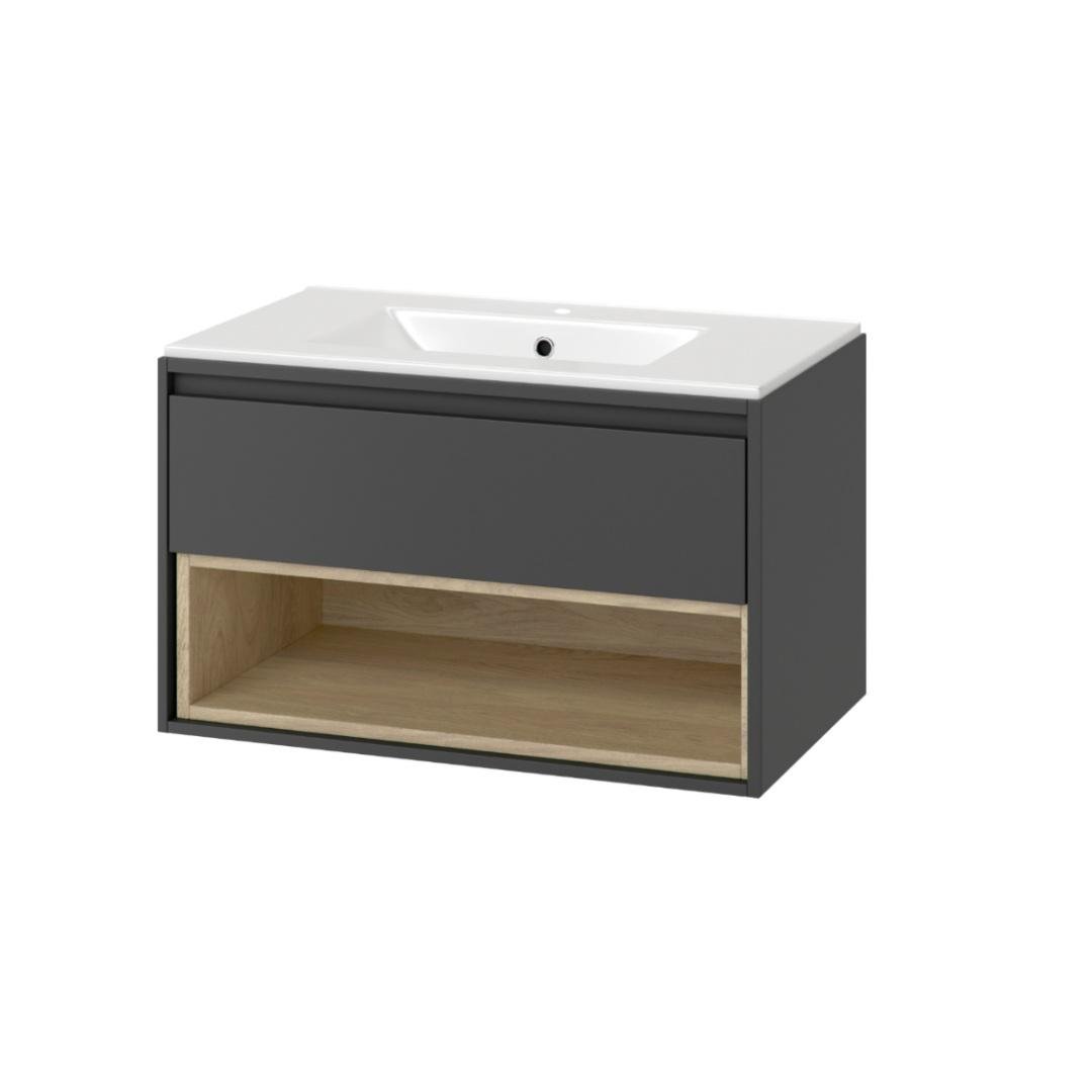 Тумба в ванную Excellent Tuto 80x45,7 настенная, с умывальником As, серая (MLEX.0101.K.3617.800.GRBL)