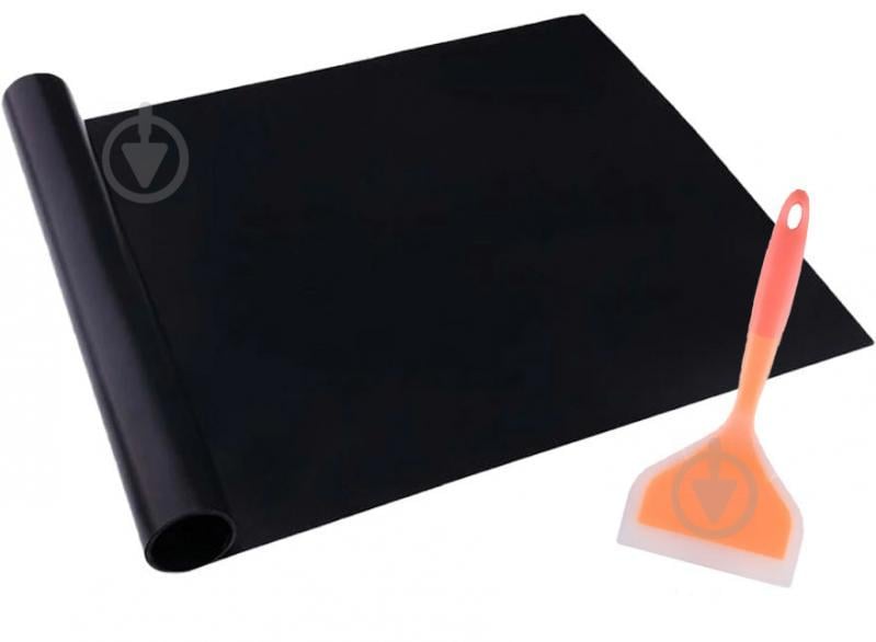 Комплект антипригарный коврик для BBQ Черный и Лопатка с антипригарным покрытием Оранжевая (vol-1224)
