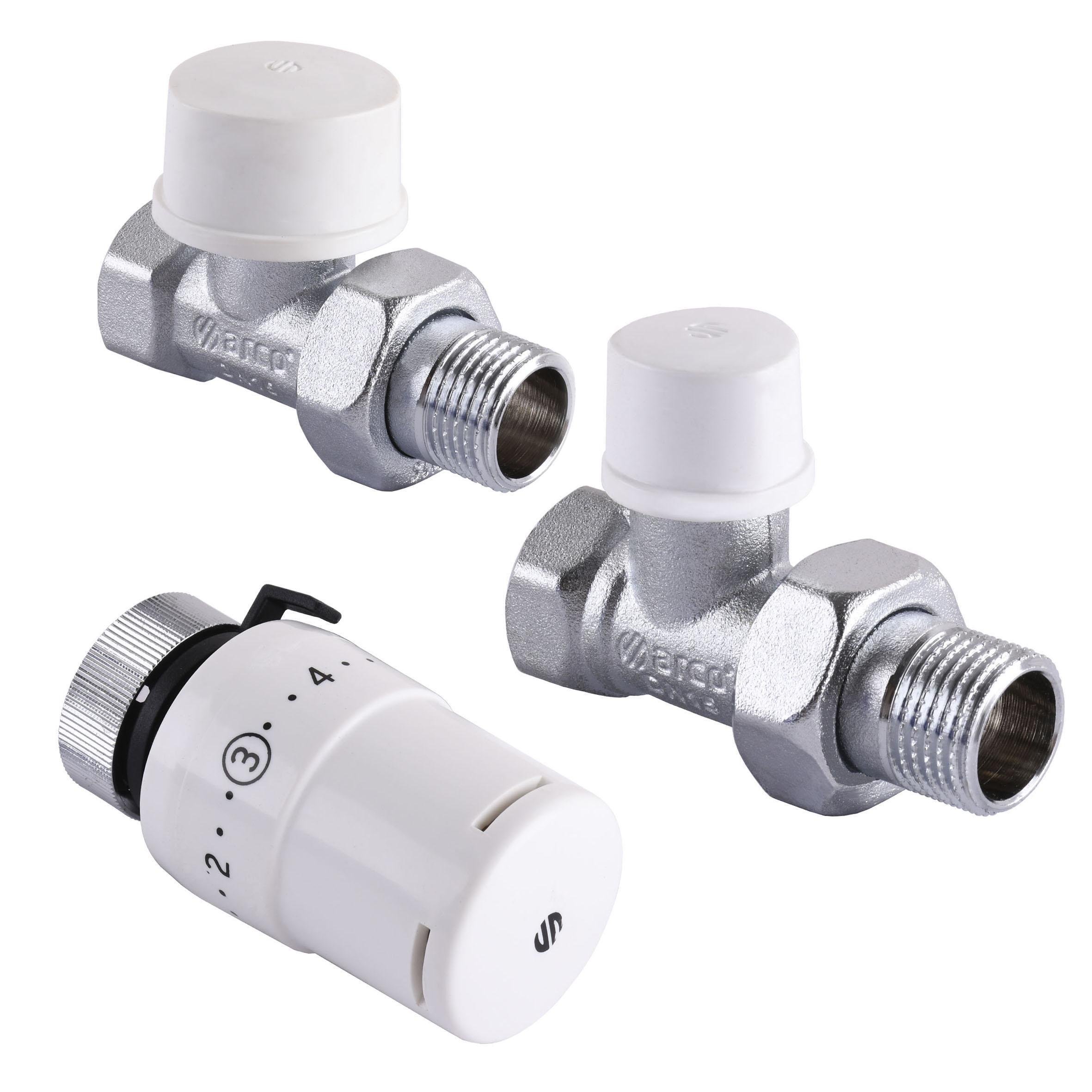 Набор кранов радиаторных прямых Arco 1/2″ KCT02 М30 подача/свертка/термоголовка