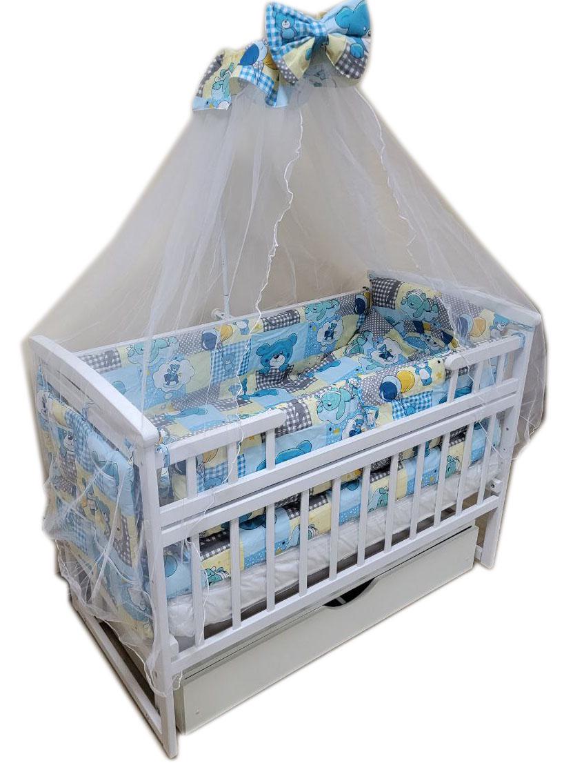 Набор постельного белья в детскую кроватку Мишки 9 эл. Голубой/Серый