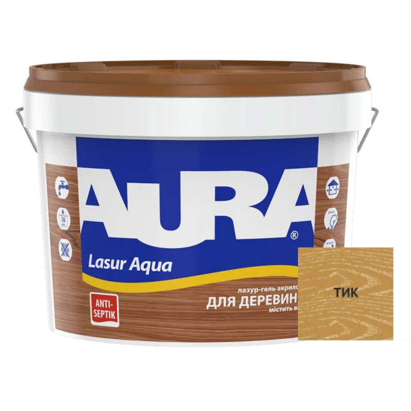 Лазур-лак акриловый Aura Lasur Aqua для древесины 9 л Тик (2571584361)