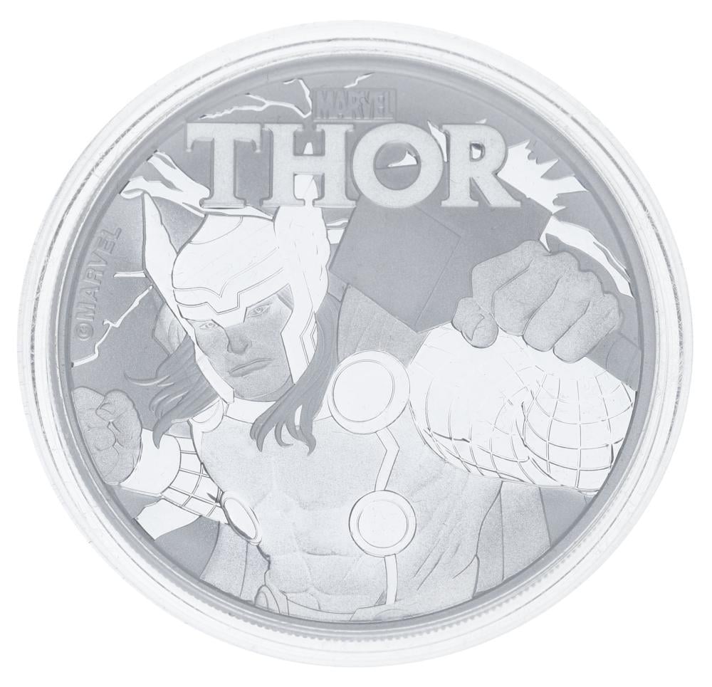 Коллекционная монета Тувалу 1 доллар 2018 серебро UNC Комиксы Marvel Thor Тор Ag 999,9 унция 31,1 г (М20785)