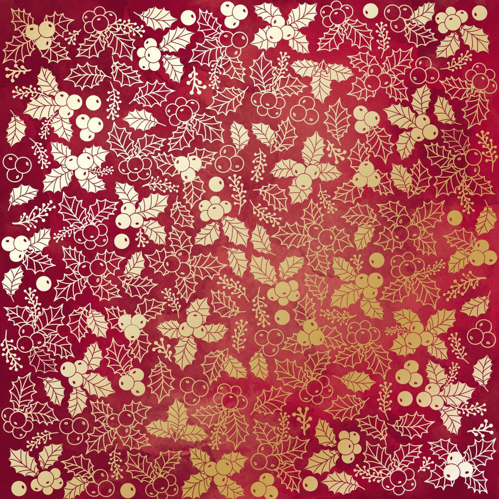 Лист бумаги односторонний Golden Winterberries с фольгированием 30,5х30,5 см Burgundy/Aquarelle