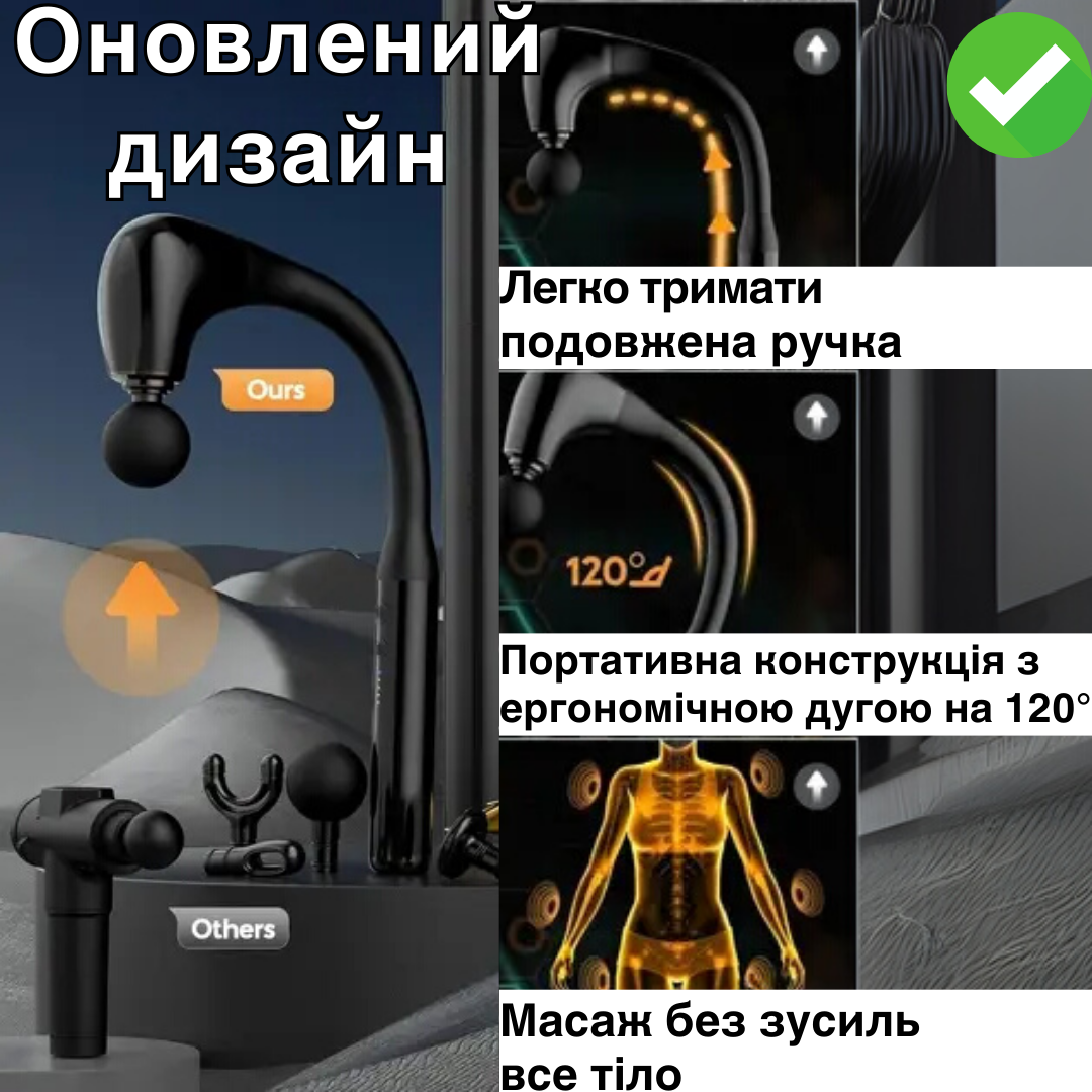 Массажер для тела ударный Fascial Gun Long Pro перкуссионный ручной на аккумуляторе Серый (Pro-017) - фото 9