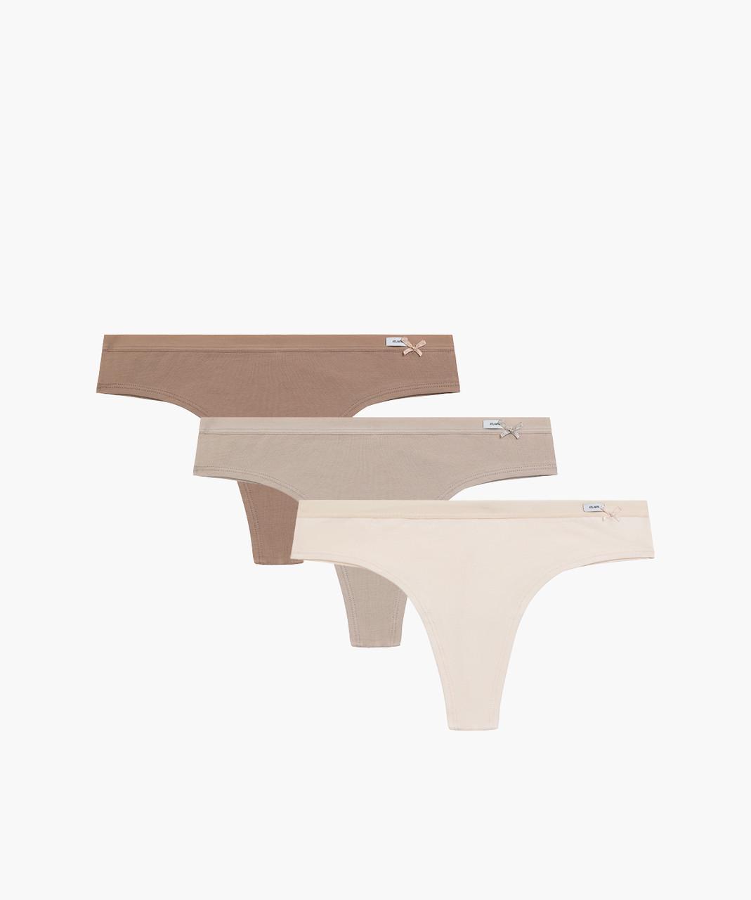 Набор трусов женских бразилиана Atlantic 3CLP-005 с низкой посадкой хлопок 3 шт. XL Экрю/Бежевый/Темно-бежевый (2596973172) - фото 1