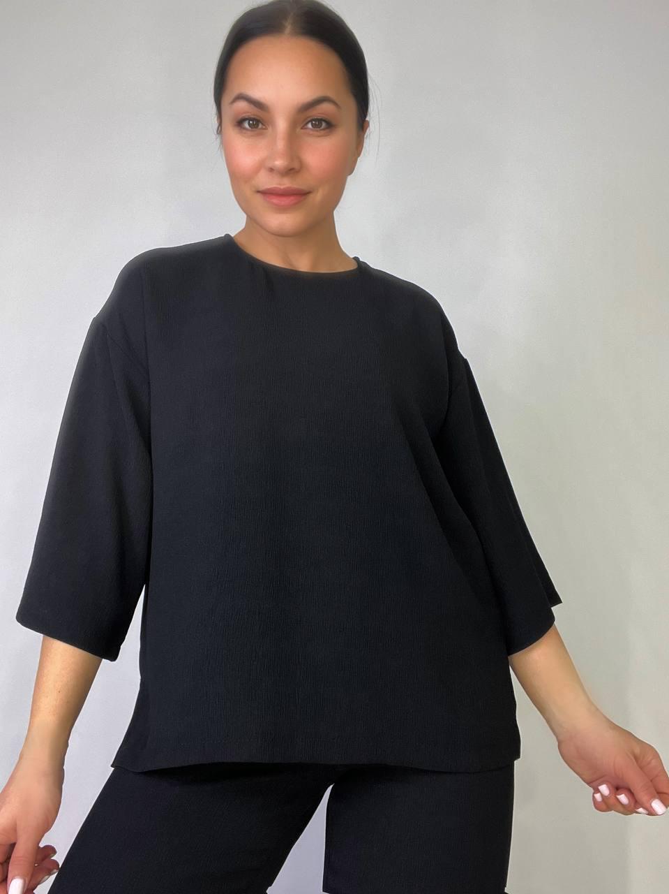 Костюм женский CLEW 1005-0712 жатка рубашка короткий рукав и брюки палаццо M Черный (2003) - фото 6