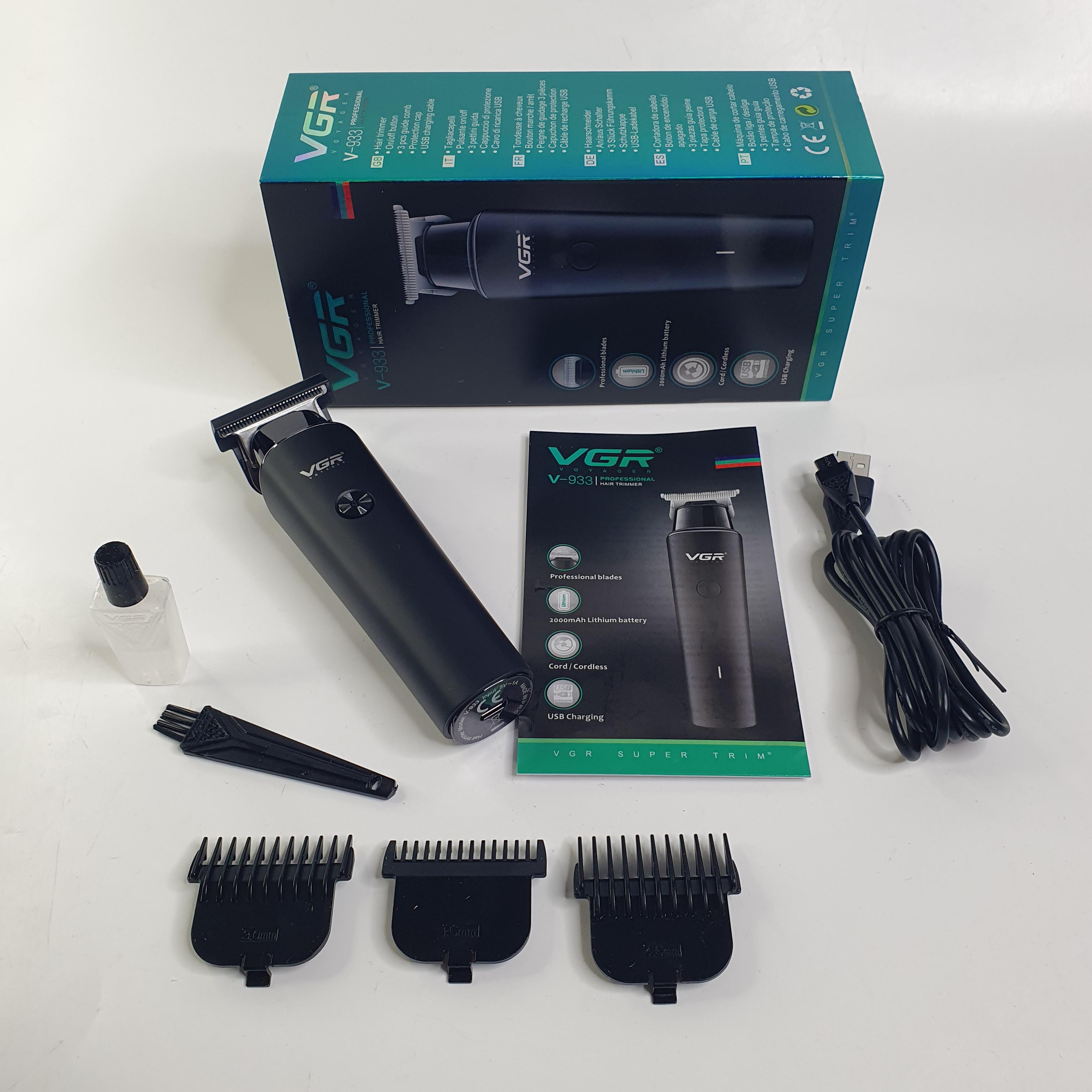 Тример акумуляторний VGR для стрижки волосся та гоління зі змінними насадками (V-933)