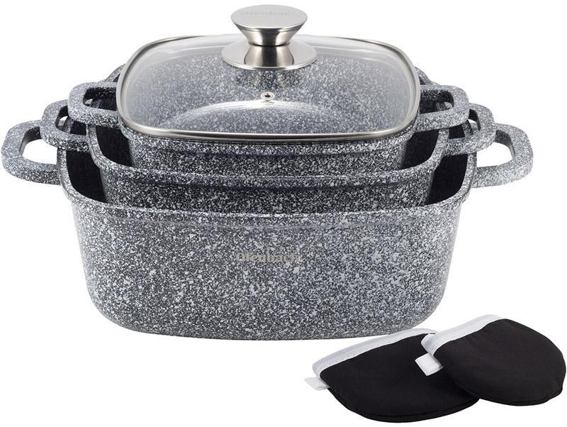 Набор квадратных кастрюль Ofenbach Snow Marble с двумя прихватками 2,3/4,4/6,5 л - фото 4