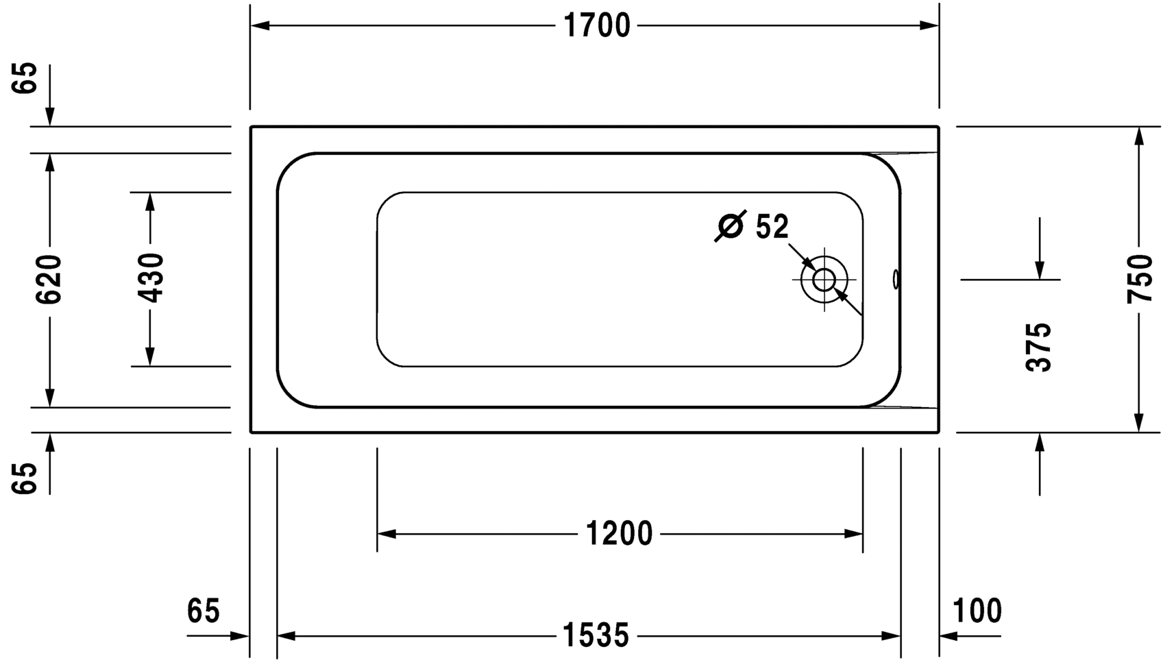 Ванна акрилова 170х75 DURAVIT D-CODE 700100000000000 з ніжками Білий (28094) - фото 3