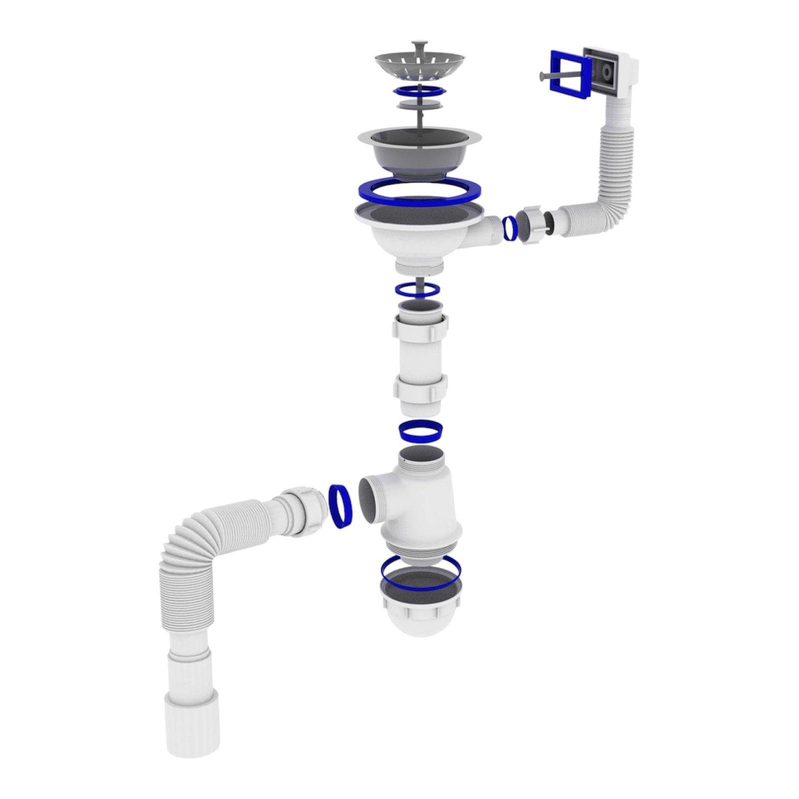 Сифон на евро мойку с прямоугольным переливом 40 х 40/50 мм - фото 2