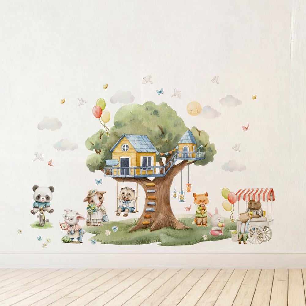 Наклейки на стену виниловые в детскую LIPKO Дом на дереве со зверушками XL (764XL)