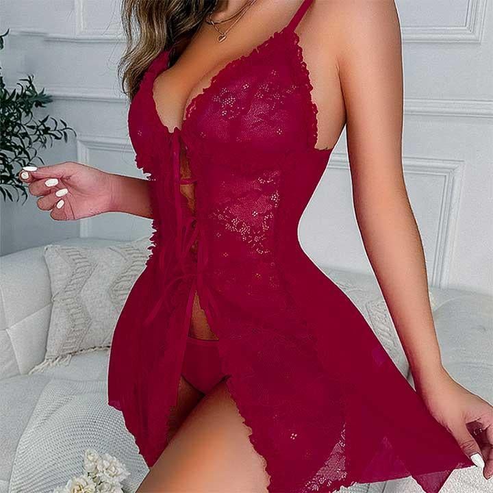 Пеньюар із мережива S/M Бордовий (K1008-3)