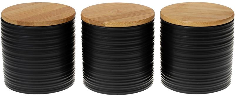 Набор керамических банок Lines Black Style 550 мл с бамбуковыми крышками 3 шт. (BD-304-923)